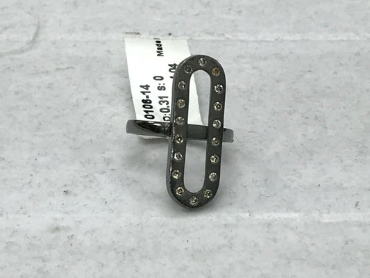 Curve Rectangle Silver Pave Diamond Ring