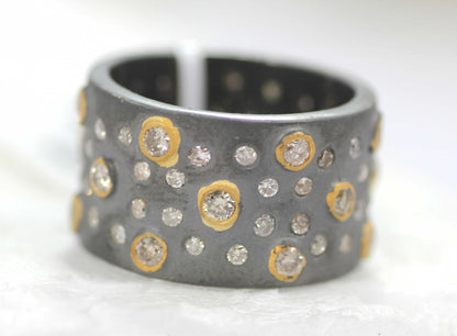 Silver Pave Diamond Ring .925 Oxidized Sterling Silver Diamond Ring