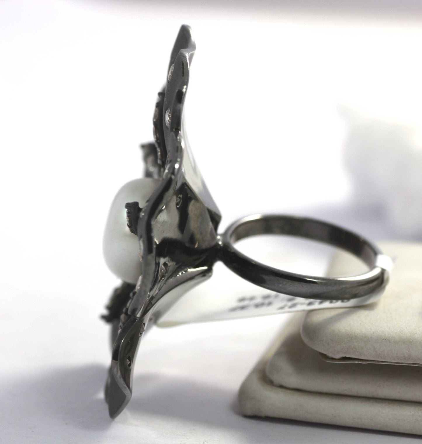 Flower Pave Diamond Ring .925 Oxidized Sterling Silver Diamond Ring, Genuine handmade pave diamond Ring Size Approx 1.20"(30 MM)