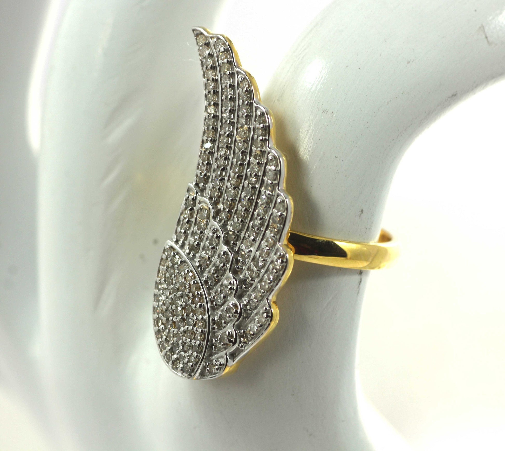 Wings Shape 14k Solid Gold Diamond Rings. Genuine handmade pave diamond Rings.