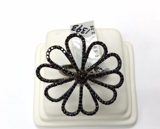 Flower Black Spinal Ring .925 Oxidized Sterling Silver Black Spinal Ring, Genuine handmade pave Black Spinal Ring Size Approx(36x34 mm)