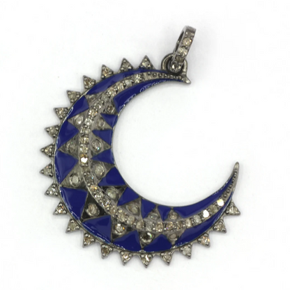 Moon Shape Diamond Pendant .925 Oxidized Sterling Silver Diamond Pendant, Diamond Pendant