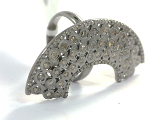 Silver Pave Diamond Ring .925 Oxidized Sterling Silver Diamond Ring, Genuine handmade pave diamond Ring.