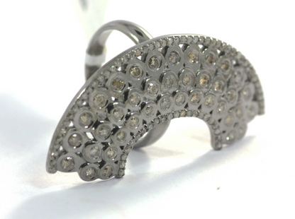 Silver Pave Diamond Ring .925 Oxidized Sterling Silver Diamond Ring, Genuine handmade pave diamond Ring.