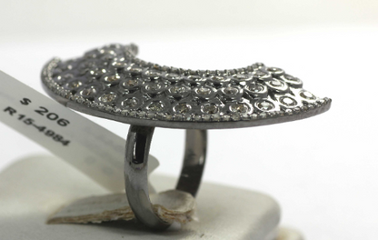 Silver Pave Diamond Ring .925 Oxidized Sterling Silver Diamond Ring, Genuine handmade pave diamond Ring.