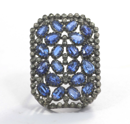 Silver Pave Diamond Ring .925 Oxidized Sterling Silver Diamond Ring, Genuine handmade pave diamond Ring.