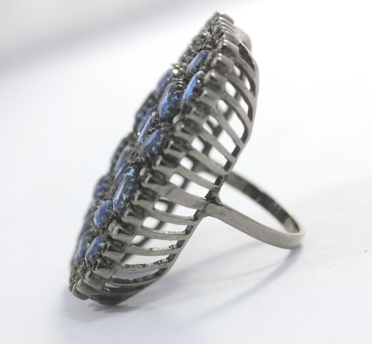 Silver Pave Diamond Ring .925 Oxidized Sterling Silver Diamond Ring, Genuine handmade pave diamond Ring.