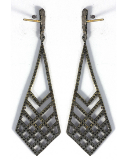 Diamond Silver Earring .925 Oxidized Sterling Silver Diamond Earring, Genuine handmade pave diamond Earring