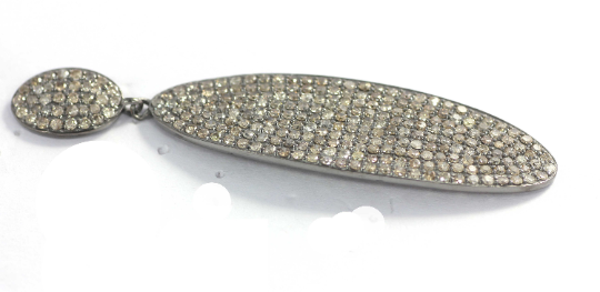 Oval Diamond Silver Earring .925 Oxidized Sterling Silver Diamond Earring, Genuine handmade pave diamond Earring.