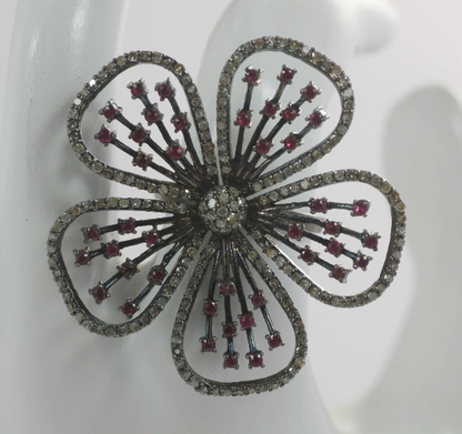 Flower Shape Silver Pave Diamond Ring .925 Oxidized Sterling Silver Diamond Ring, Genuine handmade pave diamond Ring.