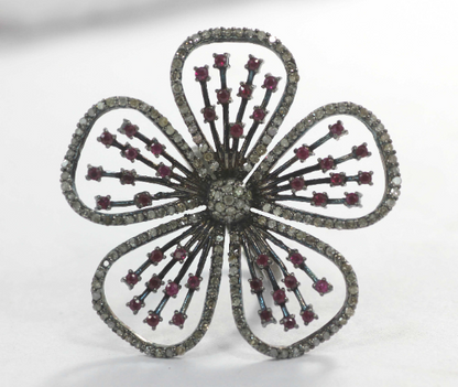 Flower Shape Silver Pave Diamond Ring .925 Oxidized Sterling Silver Diamond Ring, Genuine handmade pave diamond Ring.