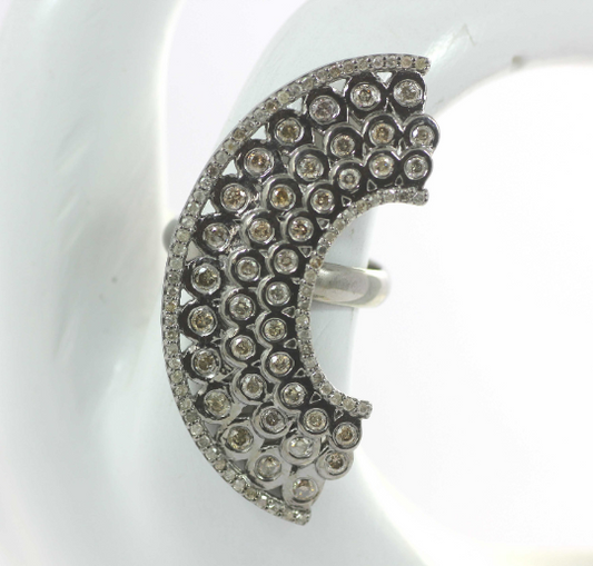 Silver Pave Diamond Ring .925 Oxidized Sterling Silver Diamond Ring, Genuine handmade pave diamond Ring.