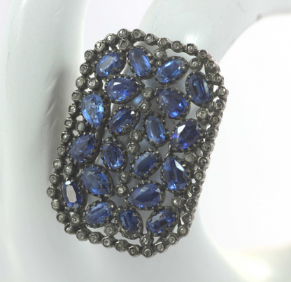 Silver Pave Diamond Ring .925 Oxidized Sterling Silver Diamond Ring, Genuine handmade pave diamond Ring.