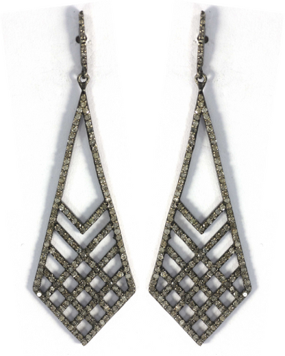 Diamond Silver Earring .925 Oxidized Sterling Silver Diamond Earring, Genuine handmade pave diamond Earring