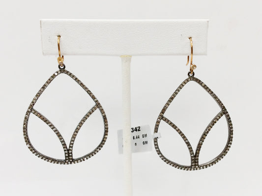Diamond Silver Earring .925 Oxidized Sterling Silver Diamond Earring, Genuine handmade pave diamond Earring Size 2.0"(33 x 50 MM )