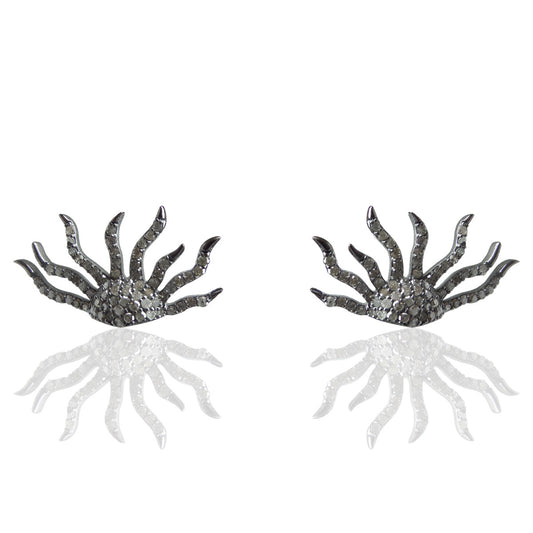 Sun Diamond Silver Earring .925 Oxidized Sterling Silver Diamond Earring, Genuine handmade pave diamond Earring Size 1.12"(14 x 28 MM )