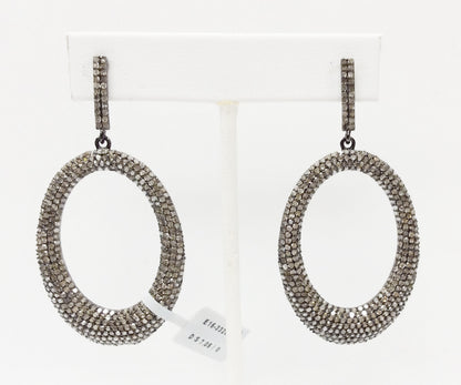 Diamond Silver Earring .925 Oxidized Sterling Silver Diamond Earring, Genuine handmade pave diamond Earring Size 2.40"(32 x 60 MM )