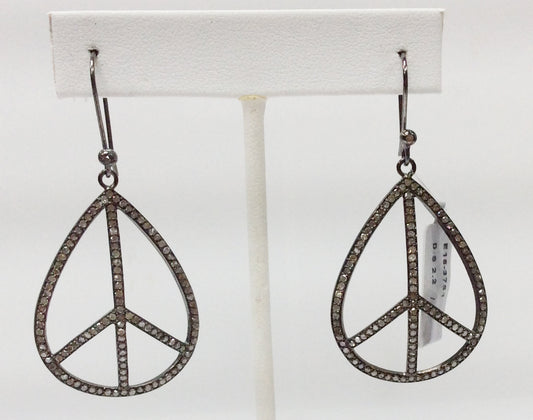 Diamond Silver Earring .925 Oxidized Sterling Silver Diamond Earring, Genuine handmade pave diamond Earring Size 2.08"(29 x 52 MM )