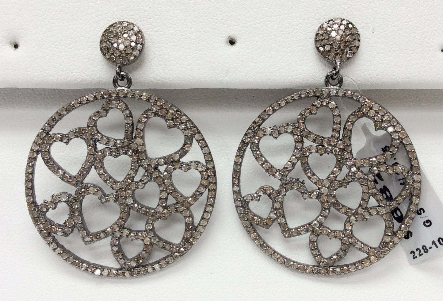Heart Diamond Silver Earring .925 Oxidized Sterling Silver Diamond Earring, Genuine handmade pave diamond Earring Size 1.80"(32 x 45  MM )
