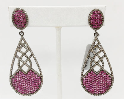 Diamond Silver Earring .925 Oxidized Sterling Silver Diamond Earring, Genuine handmade pave diamond Earring Size 2.48"(24 x 62 MM )