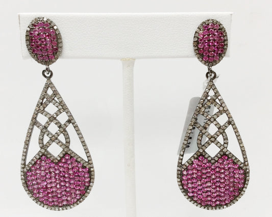 Diamond Silver Earring .925 Oxidized Sterling Silver Diamond Earring, Genuine handmade pave diamond Earring Size 2.48"(24 x 62 MM )