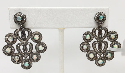 Heart Diamond Silver Earring .925 Oxidized Sterling Silver Diamond Earring, Genuine handmade pave diamond Earring Size 1.44"(28 x 36  MM )