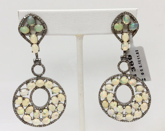 Roundel Diamond Silver Earring .925 Oxidized Sterling Silver Diamond Earring, Genuine handmade pave diamond Earring Size 2.64"(31 x 66 MM )