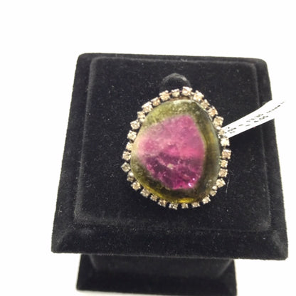 Water Melon Tourmaline, Bio colour Tourmaline  Diamond Ring