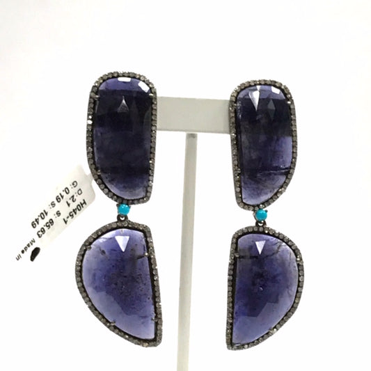 Tanzanite Flat Rosecut and Diamond Earring