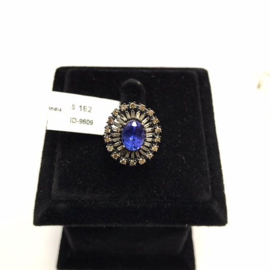 Triangle Shape Diamond Ring with Tanzanite Stone