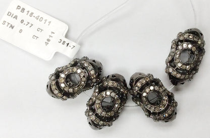 Roundel Diamond Bead .925 Oxidized Sterling Silver Diamond Beads, Genuine handmade pave diamond Beads Size Approx 0.68"(10 x 17 MM)