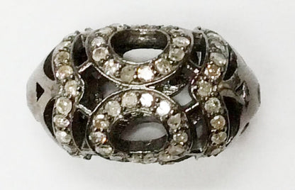 Roundel Diamond Bead .925 Oxidized Sterling Silver Diamond Beads, Genuine handmade pave diamond Beads Size Approx 0.68"(10 x 17 MM)