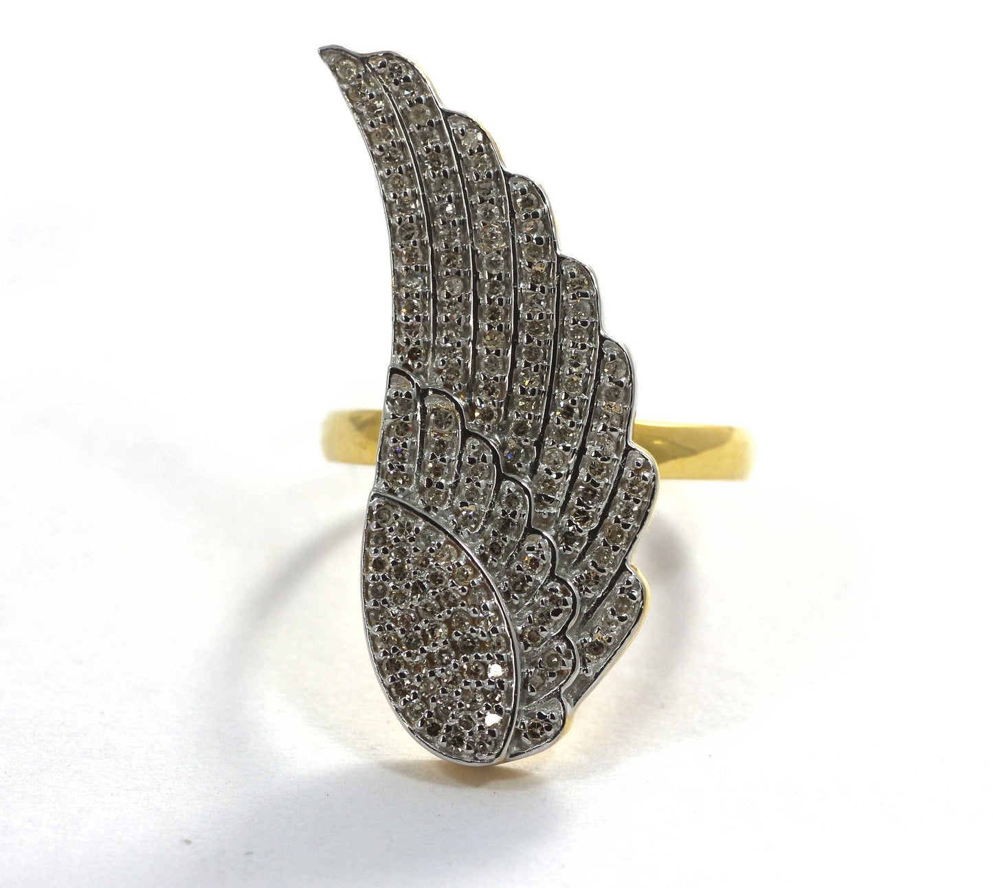 Wings Shape 14k Solid Gold Diamond Rings. Genuine handmade pave diamond Rings.