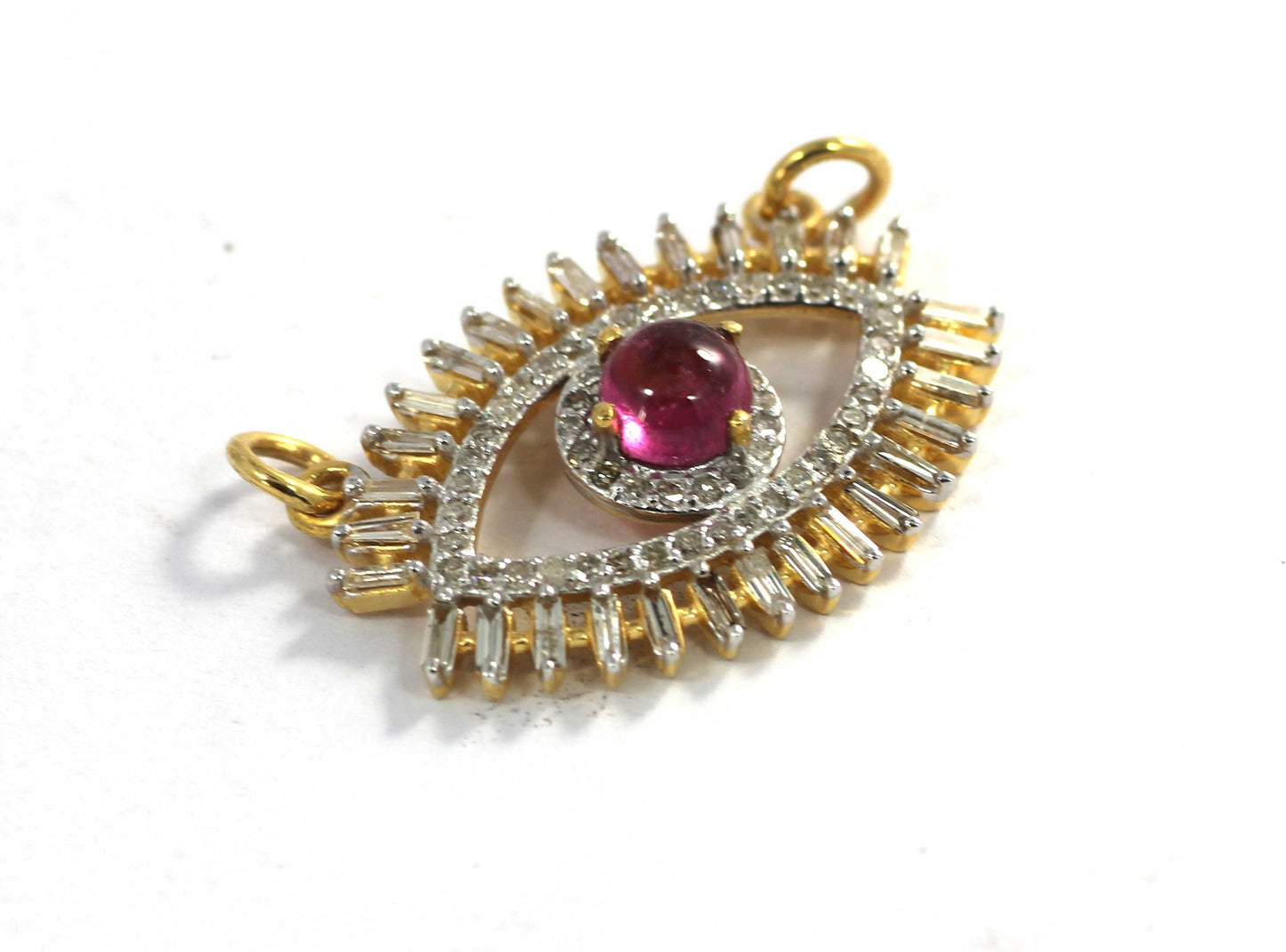 14k Solid Gold Evil Eye Shape Diamond Pendants. Genuine handmade pave diamond Pendant.