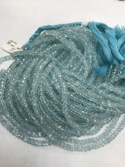 Aquamarine Beads Faceted Roundelle 4mm, Lasercut Faceted,