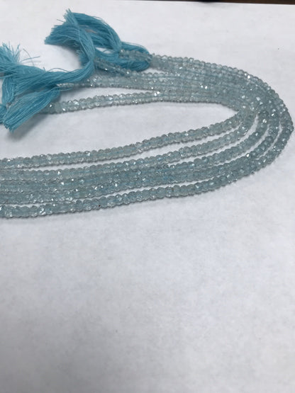 Aquamarine Beads Faceted Roundelle 4mm, Lasercut Faceted,