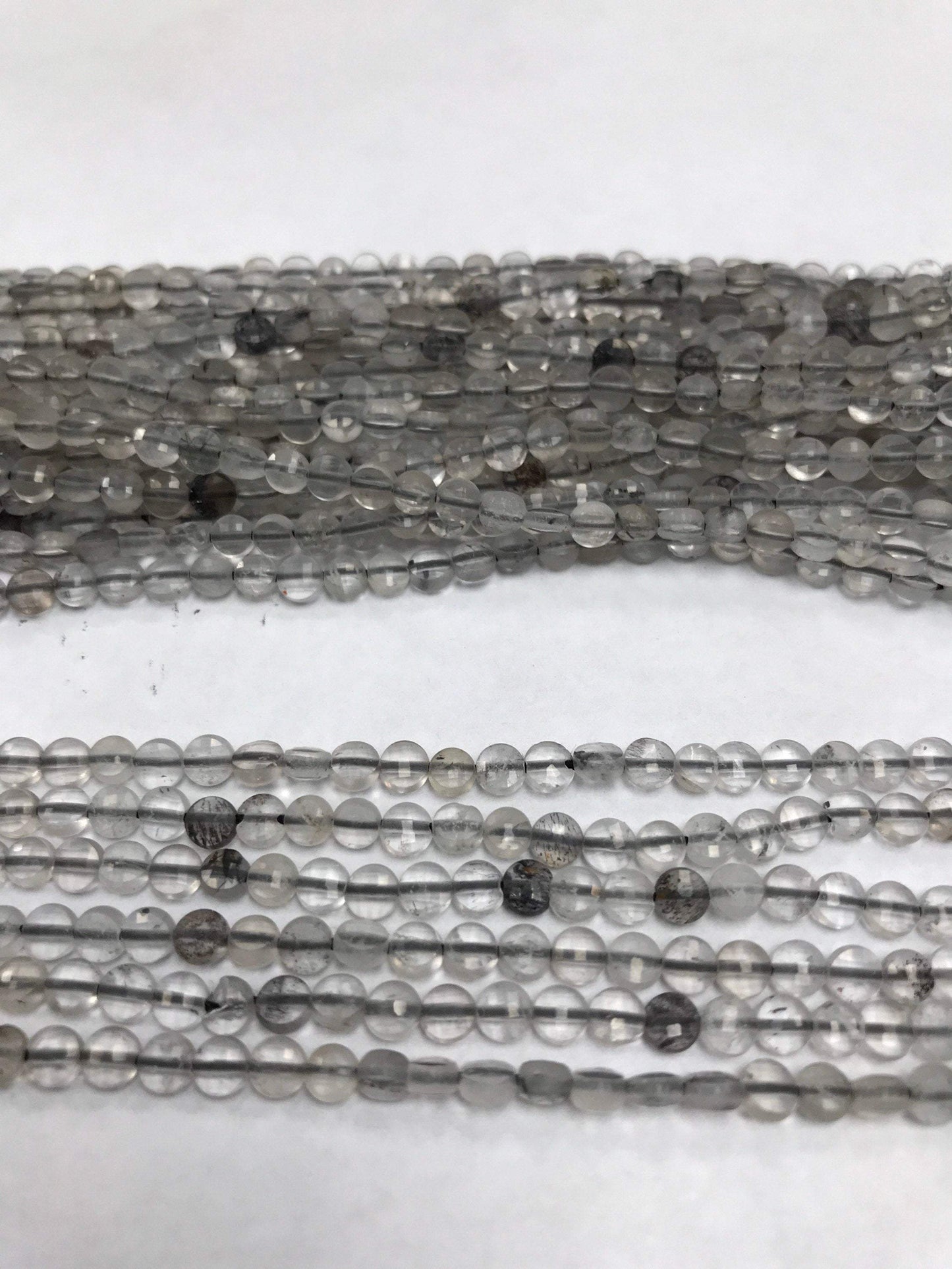 Quartz, Black Routail Quartz Beads Faceted Coin, Routailated Quartz, Coin Beads,