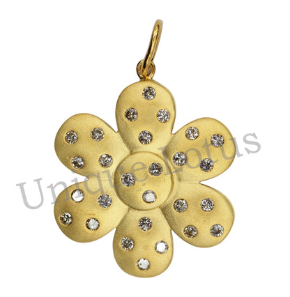 Flower Shape 14k Solid Gold Diamond Pendants
