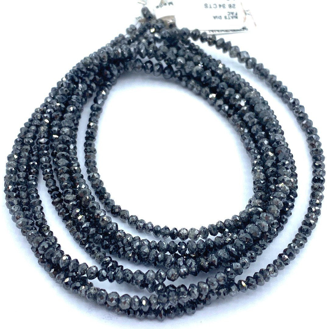 Salt and Pepper Diamond Beads Faceted Rondelle 15” strand