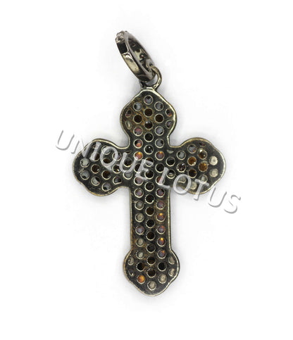 Cross Shape 14K Gold & Silver Diamond Pendant .925 Oxidized Sterling Silver Diamond Pendant, Genuine handmade pave diamond Pendant.