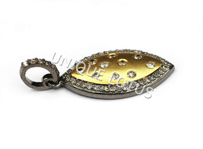 Marquise Shape 14K Gold & Silver Diamond Pendant .925 Oxidized Sterling Silver Diamond Pendant, Genuine handmade pave diamond Pendant.