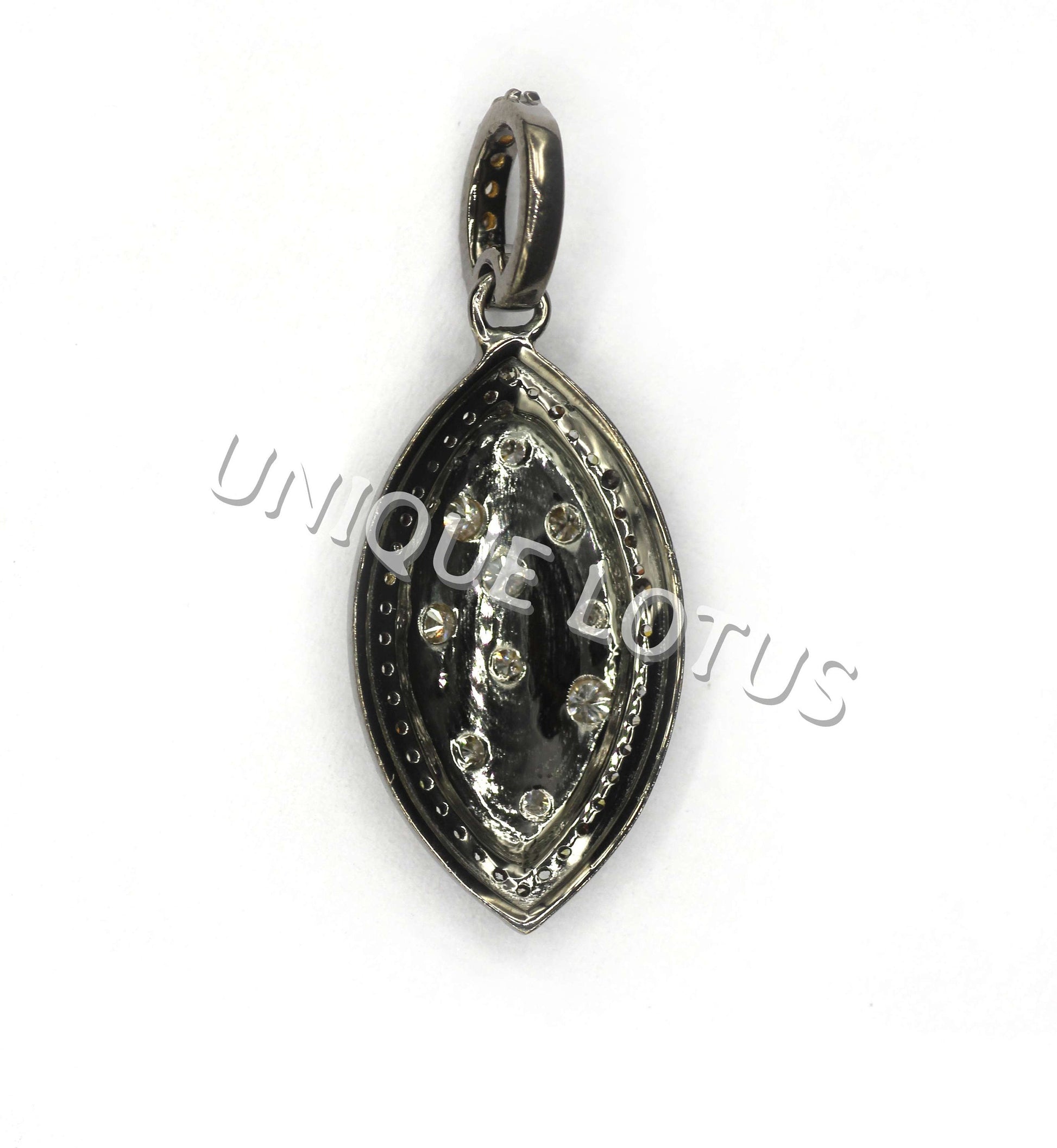 Marquise Shape 14K Gold & Silver Diamond Pendant .925 Oxidized Sterling Silver Diamond Pendant, Genuine handmade pave diamond Pendant.
