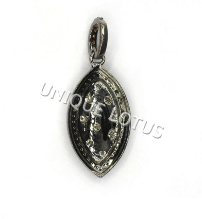 Marquise Shape 14K Gold & Silver Diamond Pendant .925 Oxidized Sterling Silver Diamond Pendant, Genuine handmade pave diamond Pendant.