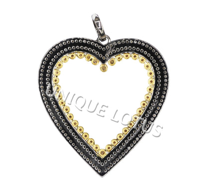 Heart Shape 14K Gold & Silver Diamond Pendant .925 Oxidized Sterling Silver Diamond Pendant, Genuine handmade pave diamond Pendant.