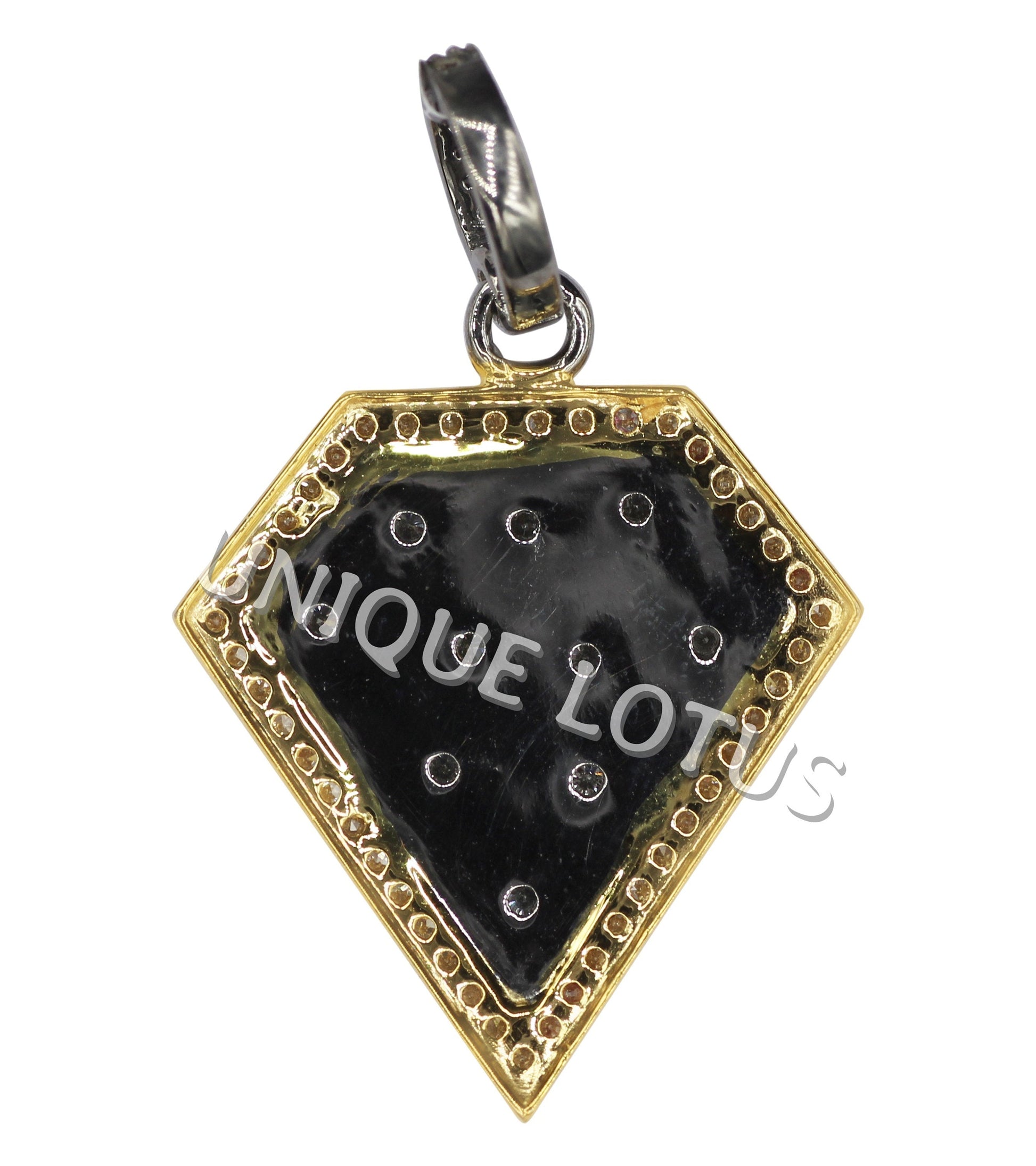 Diamond Shape 14K Gold & Silver Diamond Pendant .925 Oxidized Sterling Silver Diamond Pendant, Genuine handmade pave diamond Pendant.
