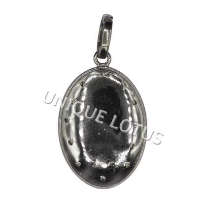 Oval Shape 14K Gold & Silver Diamond Pendant .925 Oxidized Sterling Silver Diamond Pendant, Genuine handmade pave diamond Pendant.