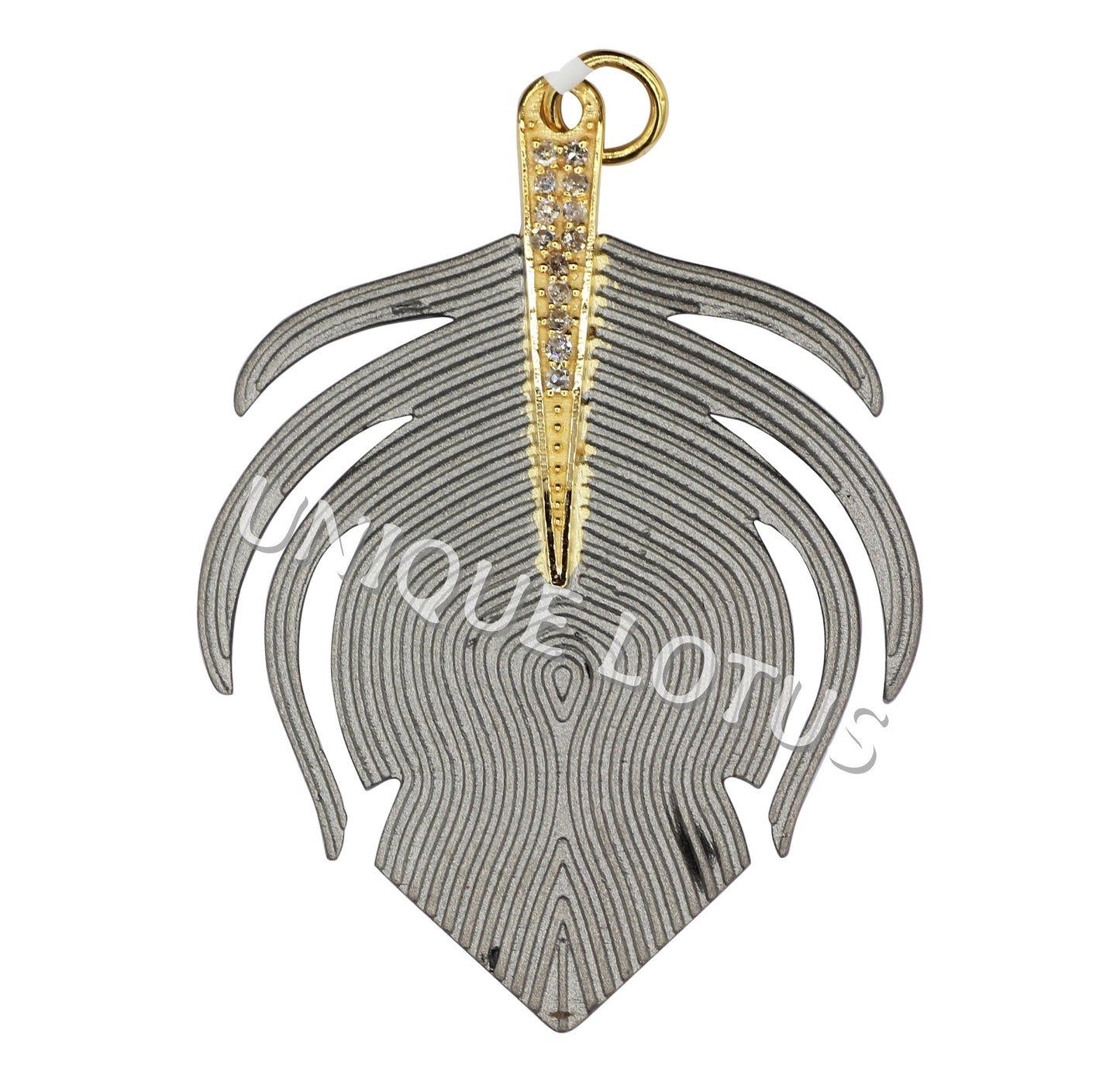 Art Deco Shape 14K Gold & Silver Diamond Pendant .925 Oxidized Sterling Silver Diamond Pendant, Genuine handmade pave diamond Pendant.