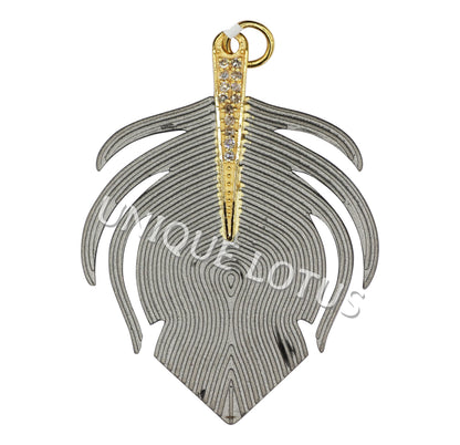 Art Deco Shape 14K Gold & Silver Diamond Pendant .925 Oxidized Sterling Silver Diamond Pendant, Genuine handmade pave diamond Pendant.