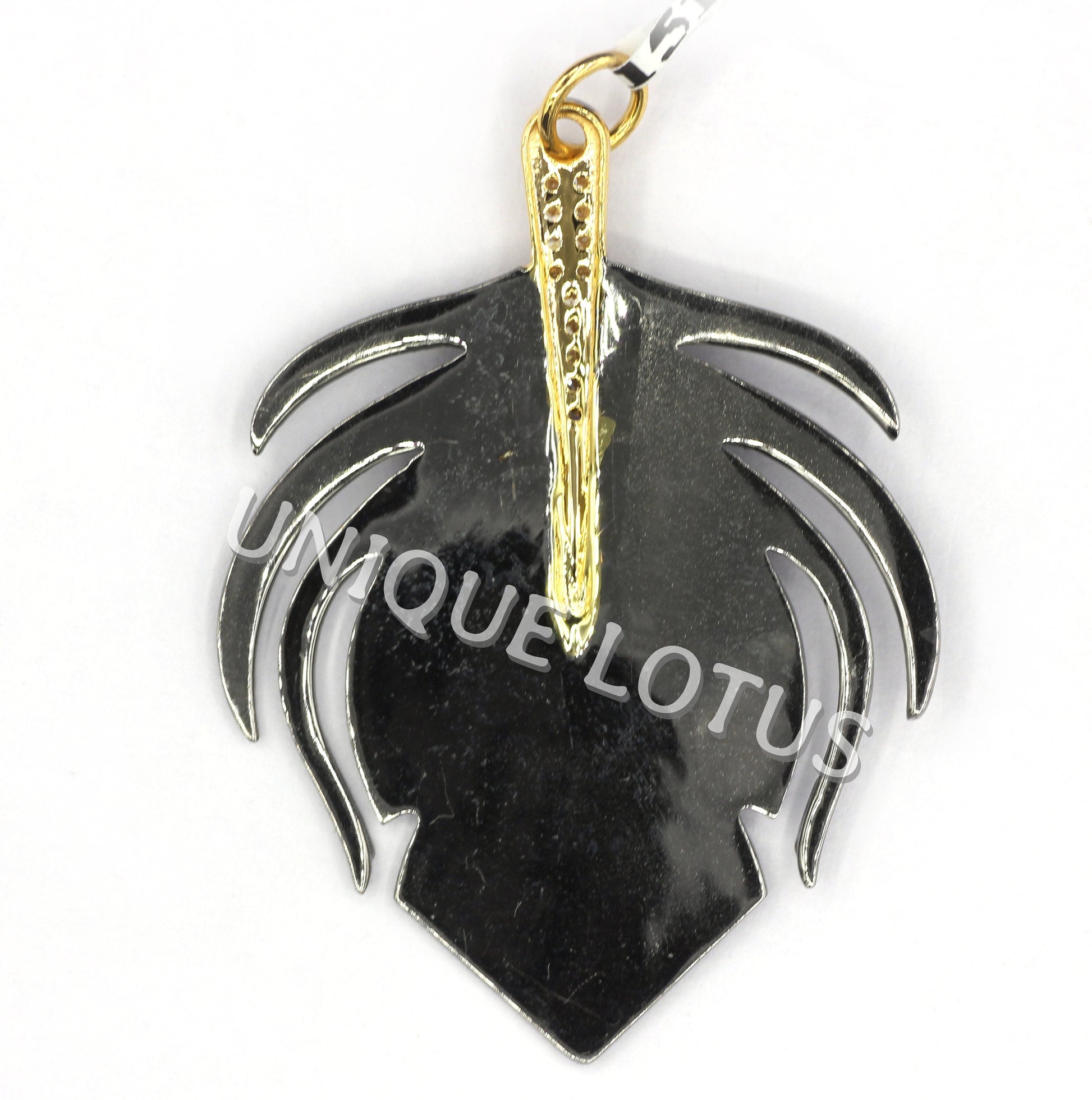 Art Deco Shape 14K Gold & Silver Diamond Pendant .925 Oxidized Sterling Silver Diamond Pendant, Genuine handmade pave diamond Pendant.