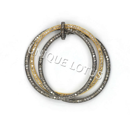Round Shape 14K Gold & Silver Diamond Pendant .925 Oxidized Sterling Silver Diamond Pendant, Genuine handmade pave diamond Pendant.
